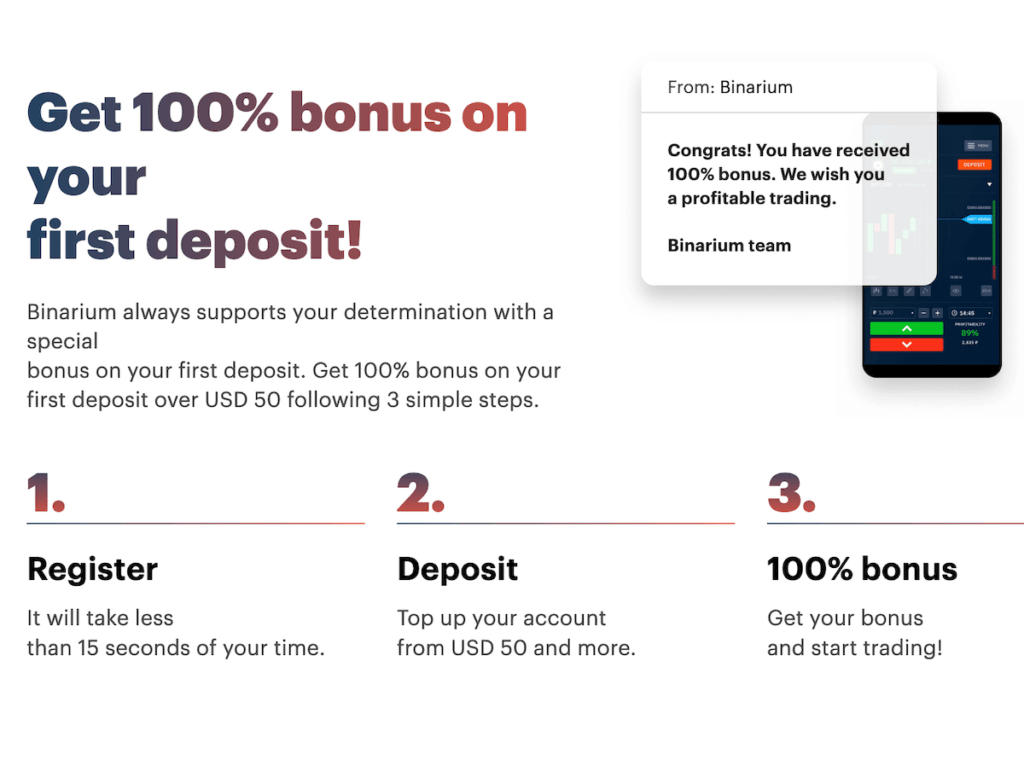 Bonus offered by Binarium