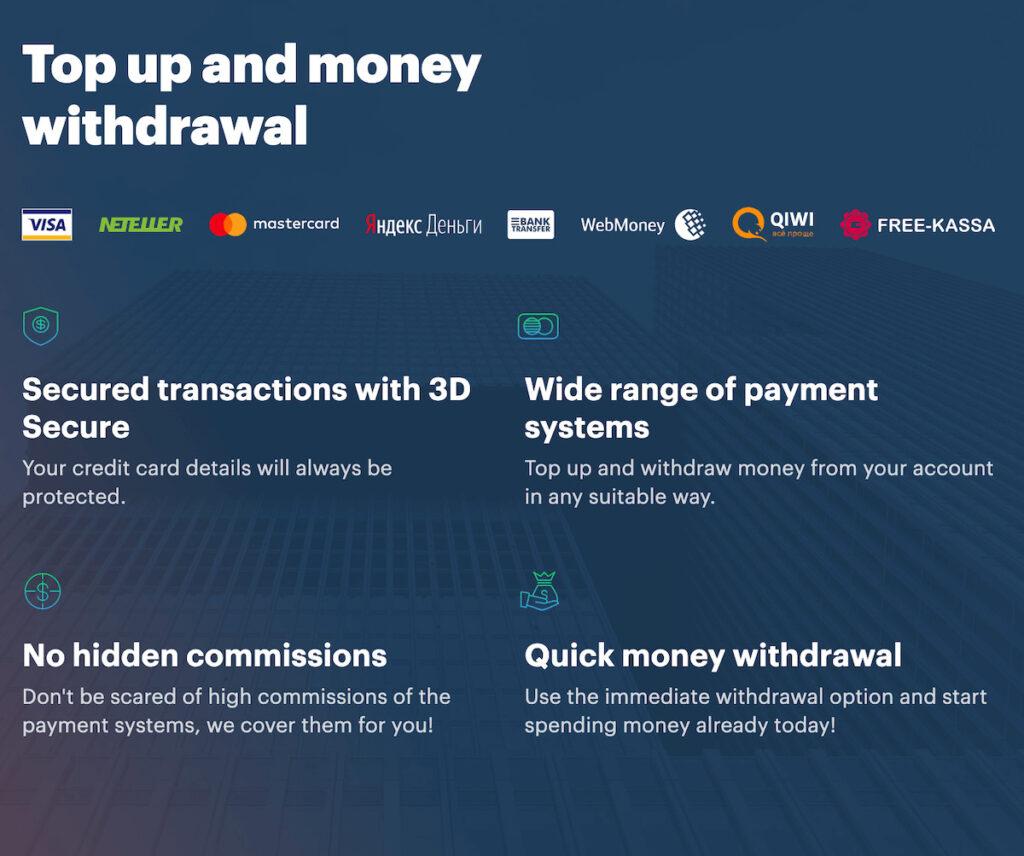 Deposit and withdrawal methods of Binarium