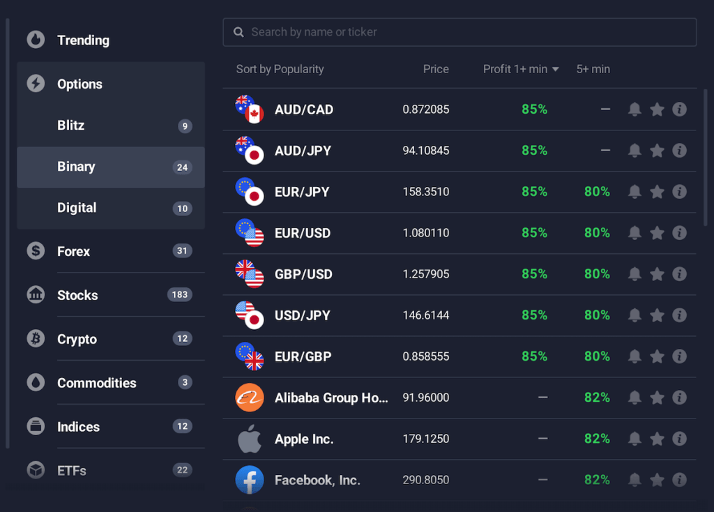 Binary options on Exnova