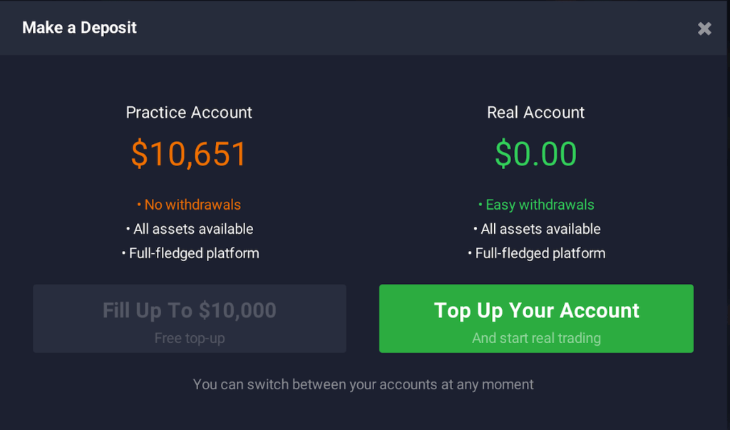 Account types on Exnova